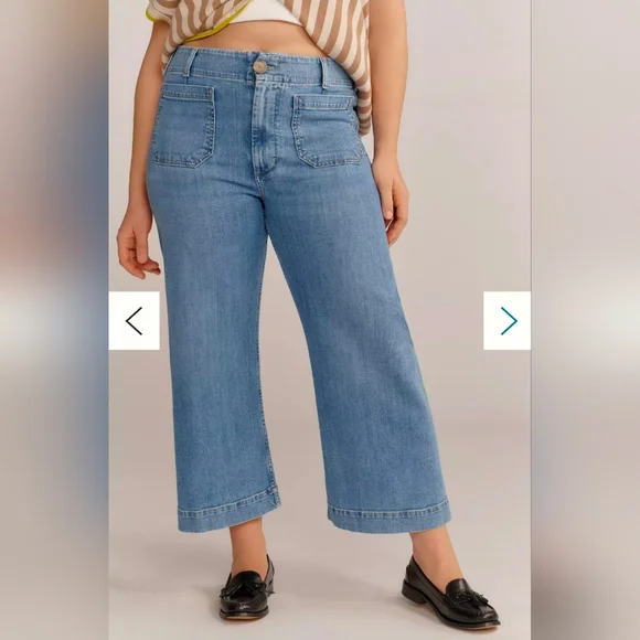 Anthropologie Maeve The Colette Crop High-Rise Wide-Leg Jeans light-to-med Sz 12 - Picture 4 of 16